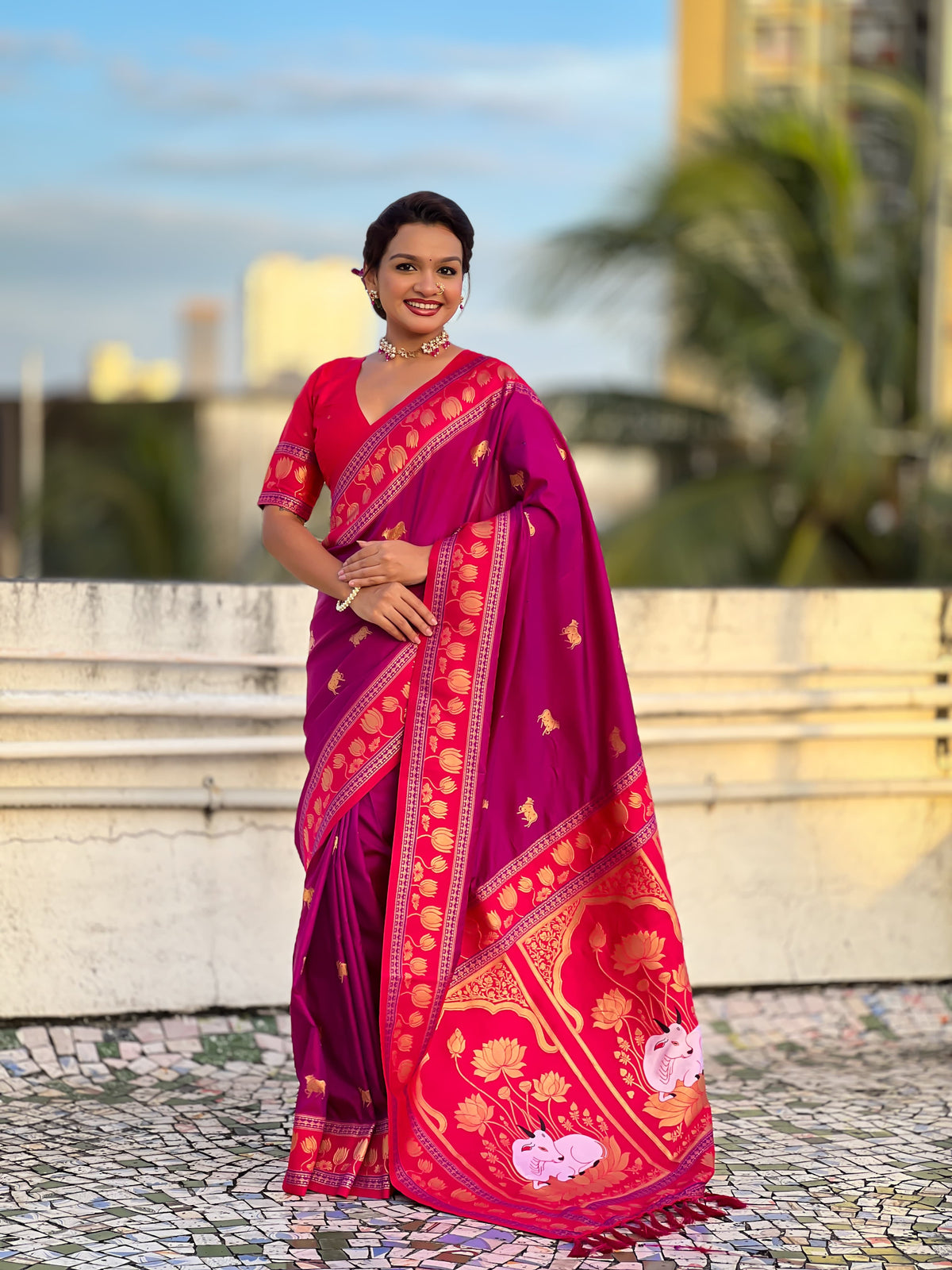 Nandi Cow Paithani Saree
