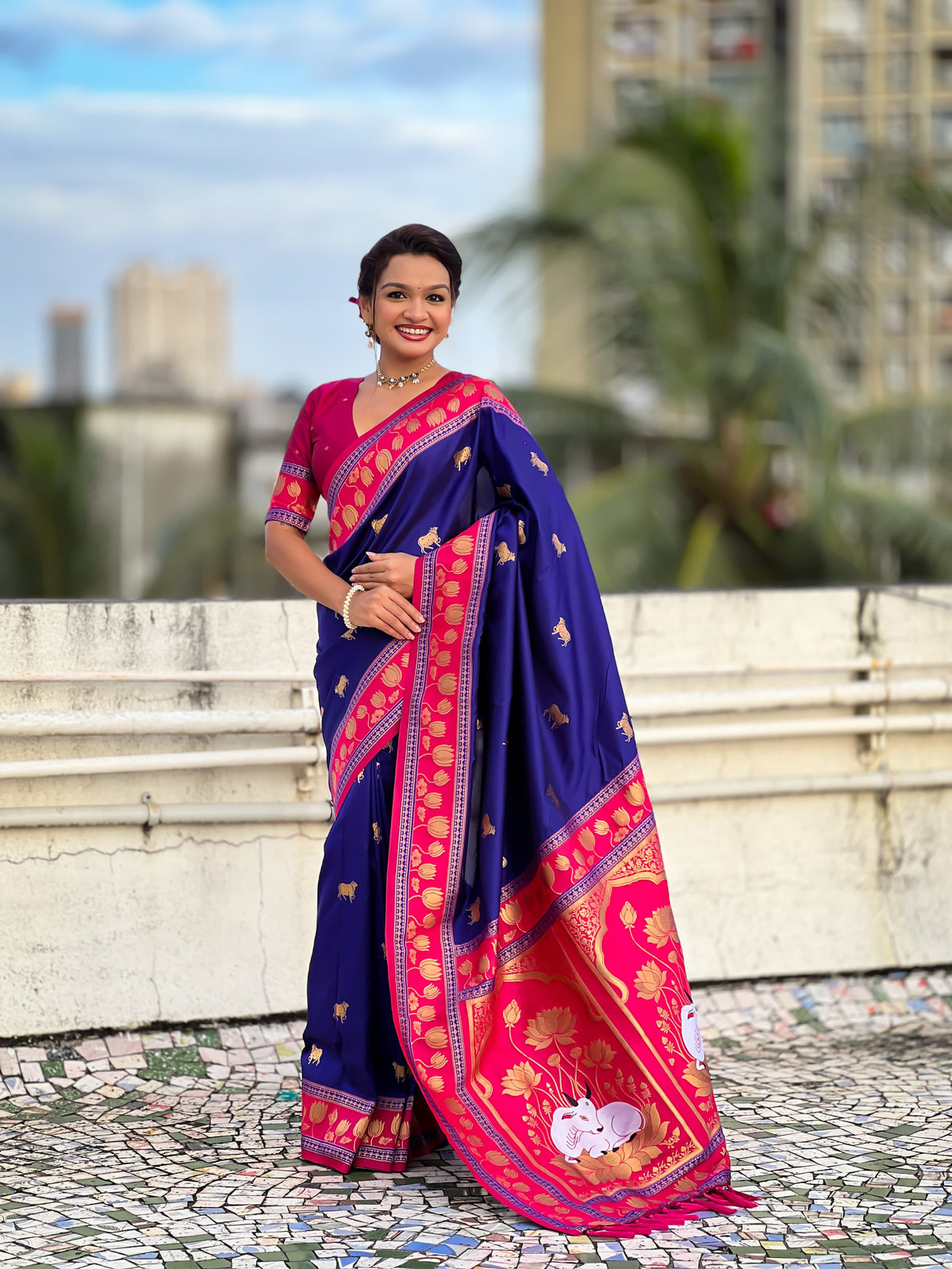 Nandi Cow Paithani Saree