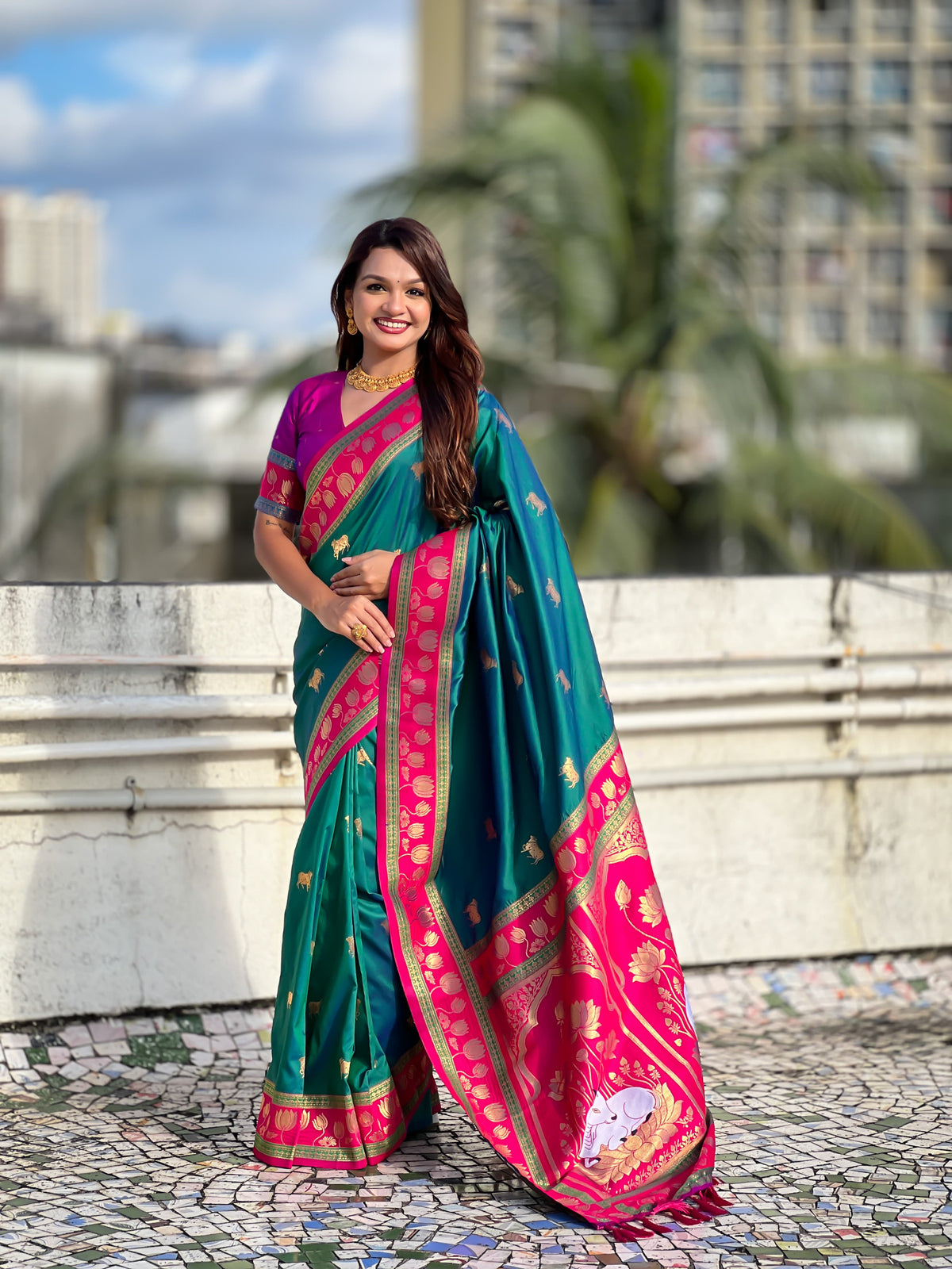 Nandi Cow Paithani Saree