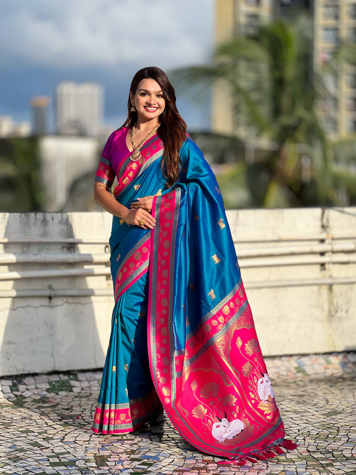 Nandi Cow Paithani Saree