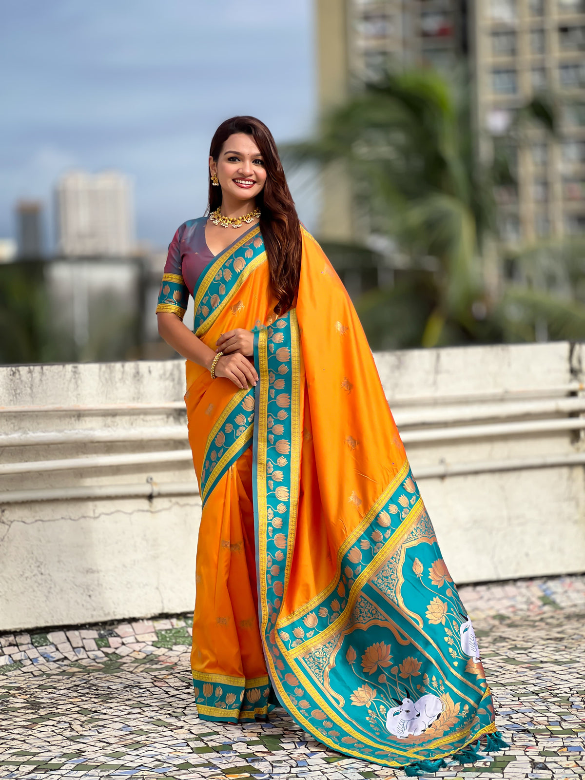 Nandi Cow Paithani Saree