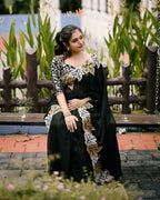Black Satin Chiffon Embroidery Saree