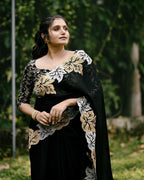 Black Satin Chiffon Embroidery Saree