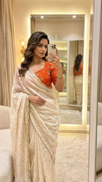 Gold Tissue Silk Embroidery Saree