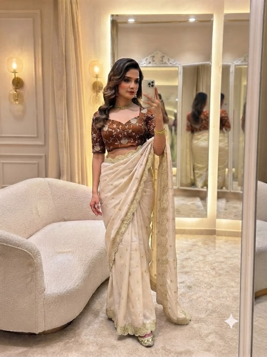 Gold Tissue Silk Embroidery Saree