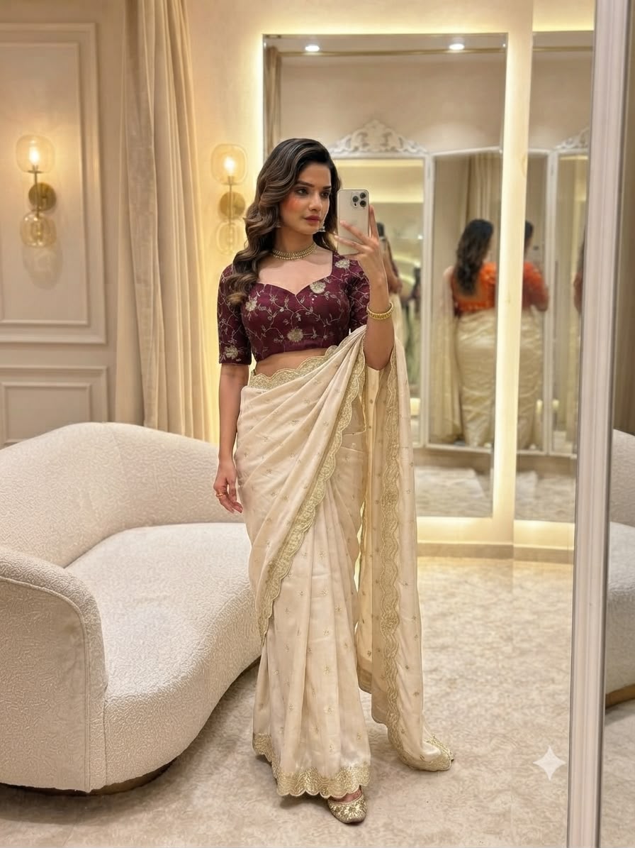 Gold Tissue Silk Embroidery Saree