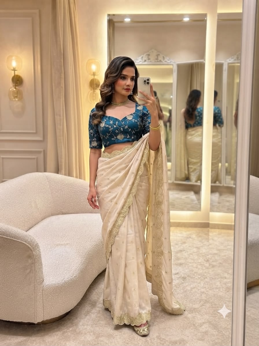 Gold Tissue Silk Embroidery Saree