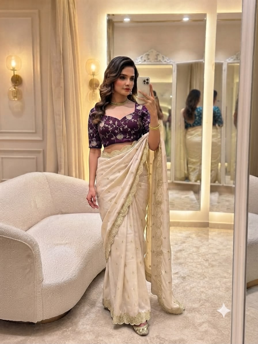 Gold Tissue Silk Embroidery Saree