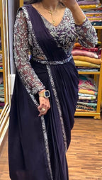 Navy Blue Festive Wear Embroidery Saree