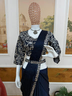 Navy Blue Festive Wear Embroidery Saree