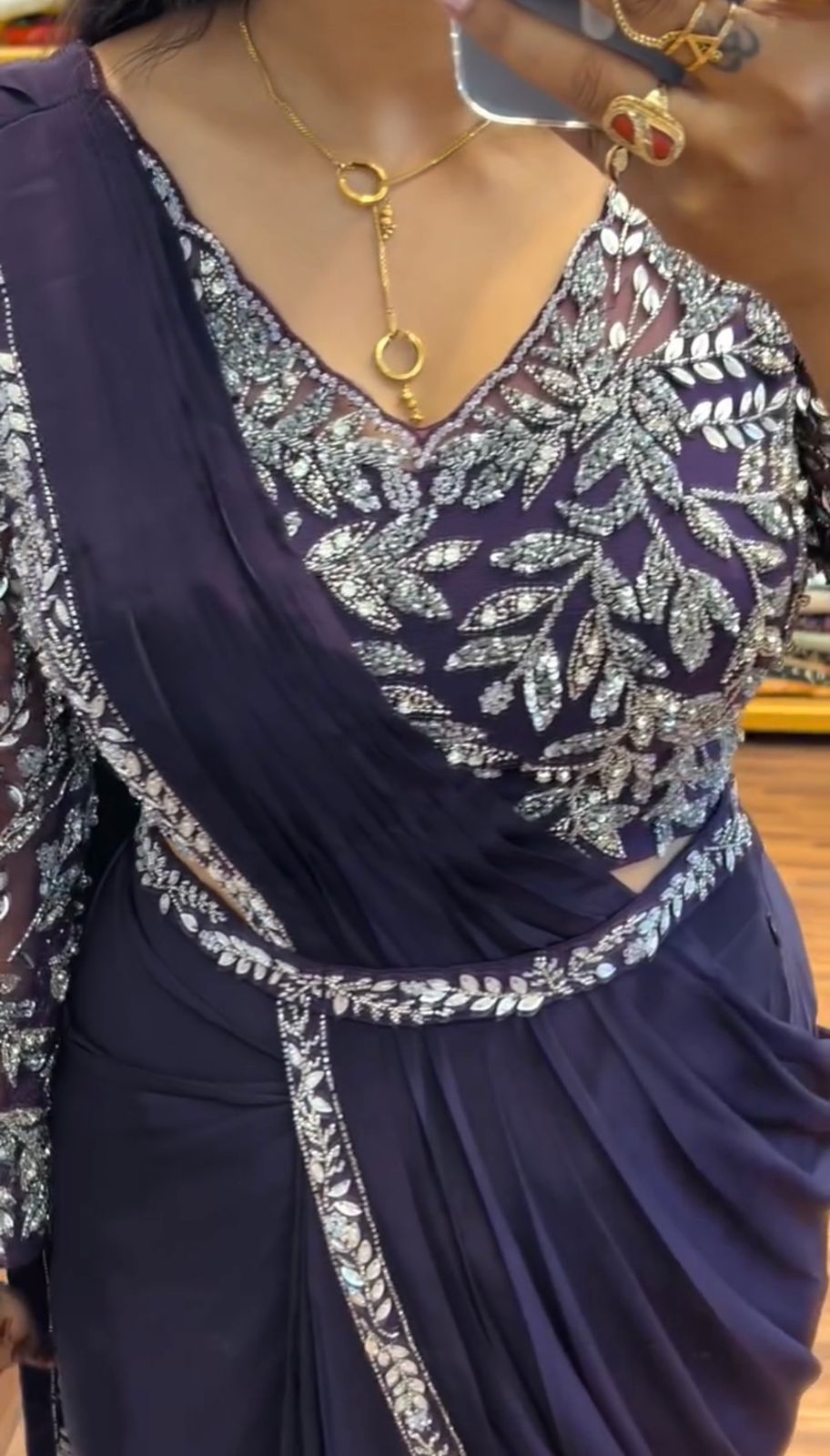 Navy Blue Festive Wear Embroidery Saree