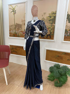 Navy Blue Festive Wear Embroidery Saree