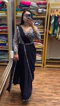 Navy Blue Festive Wear Embroidery Saree