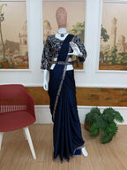 Navy Blue Festive Wear Embroidery Saree