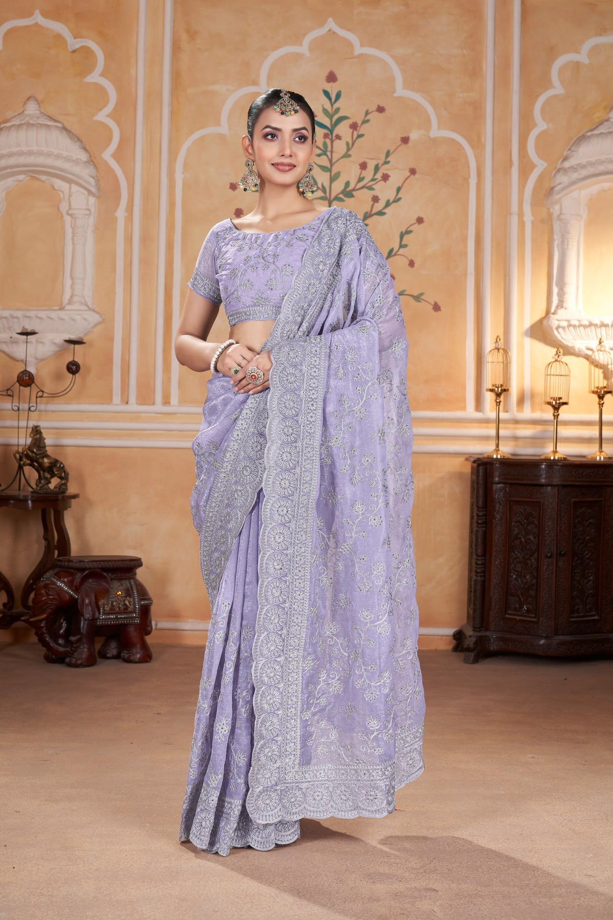 Gold Crunchy Embroidery Saree