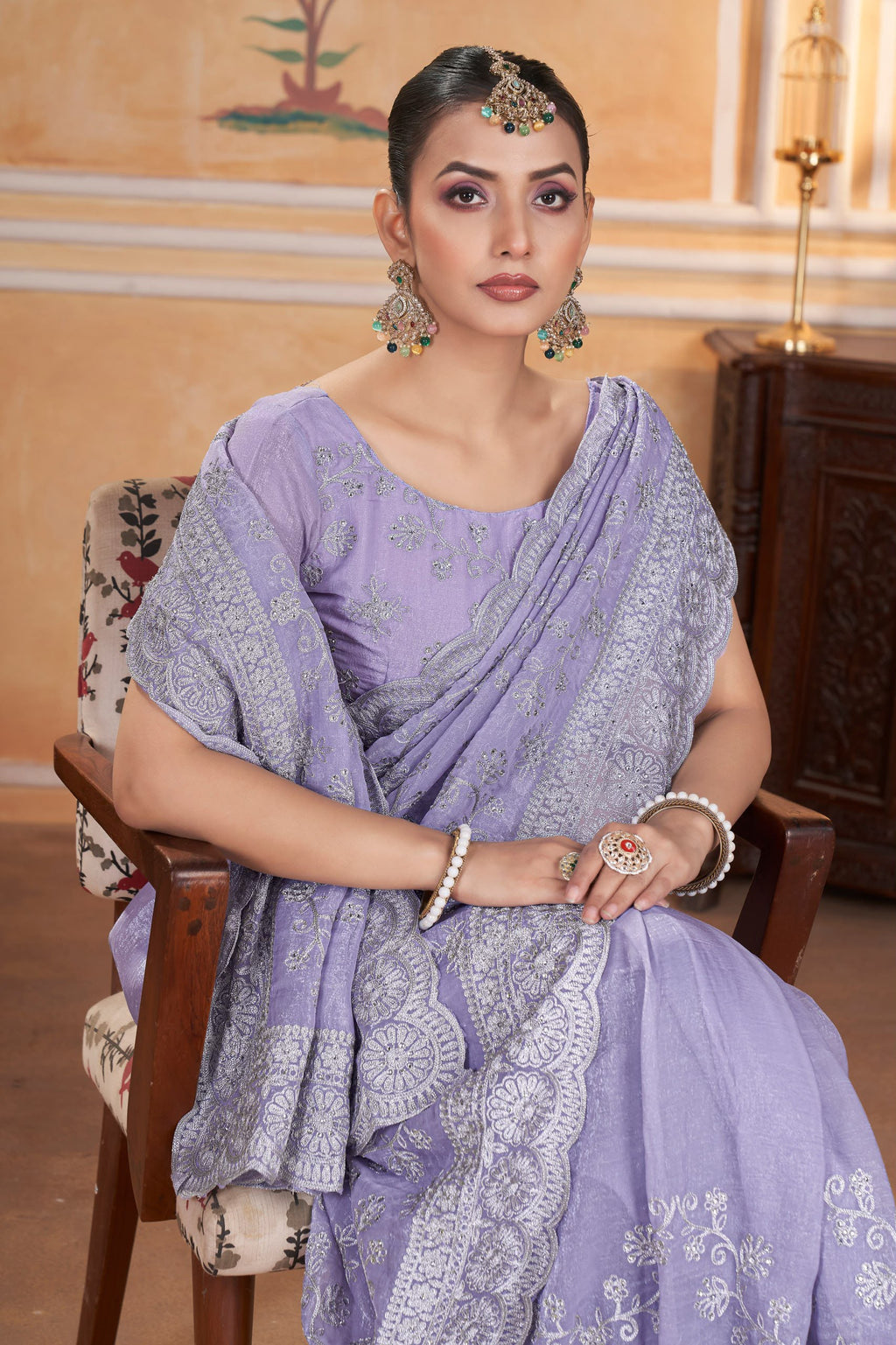 Gold Crunchy Embroidery Saree