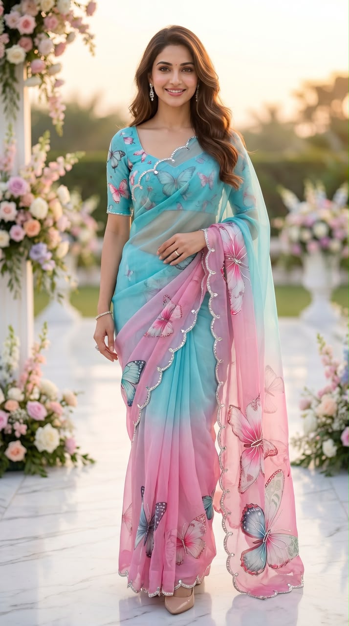 Butterfly Soft Tabby 3D Digital Print Saree
