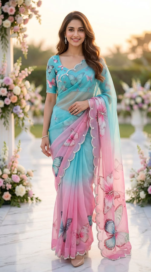 Butterfly Soft Tabby 3D Digital Print Saree