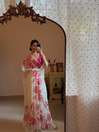 Flower Print Soft Tabby Cutdana Saree