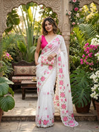 Flower Print Soft Tabby Cutdana Saree