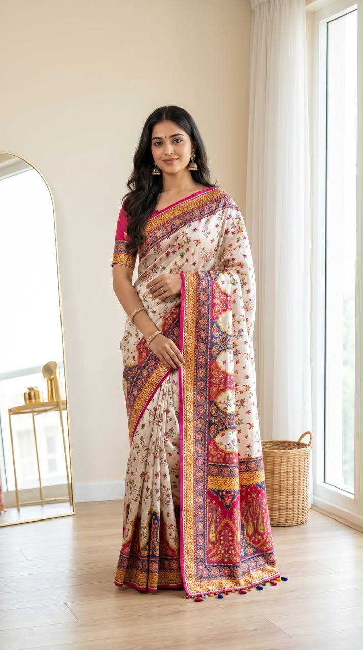 Position Print Modal Silk Mirror Work Saree