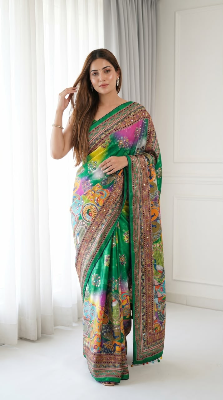 Position Print Modal Silk Mirror Work Saree