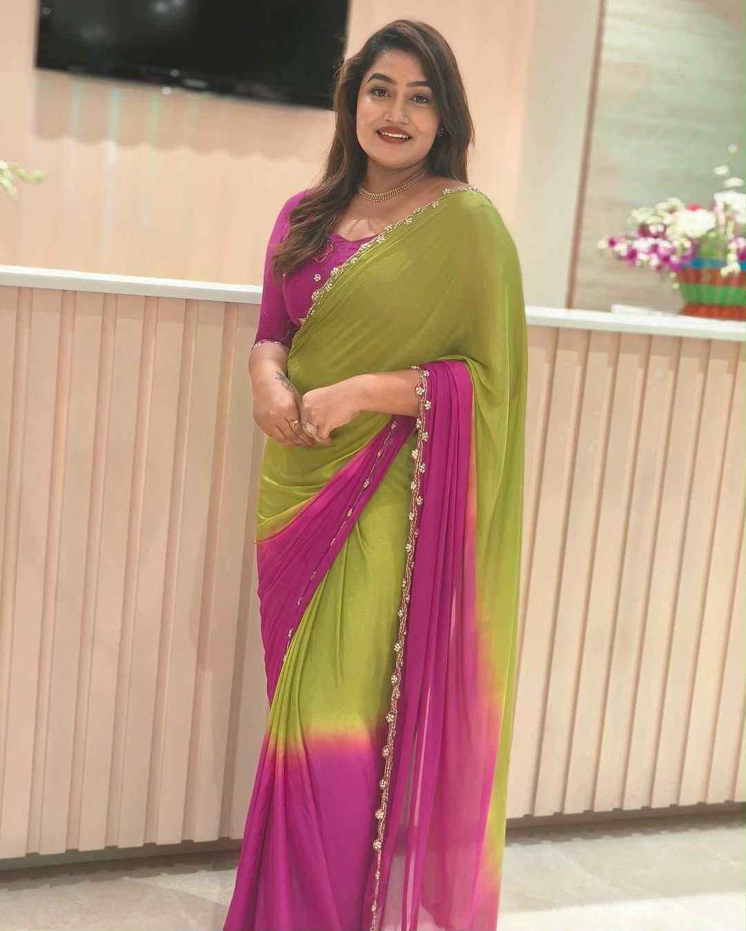 Gold Crush Chinnon Handwork Saree