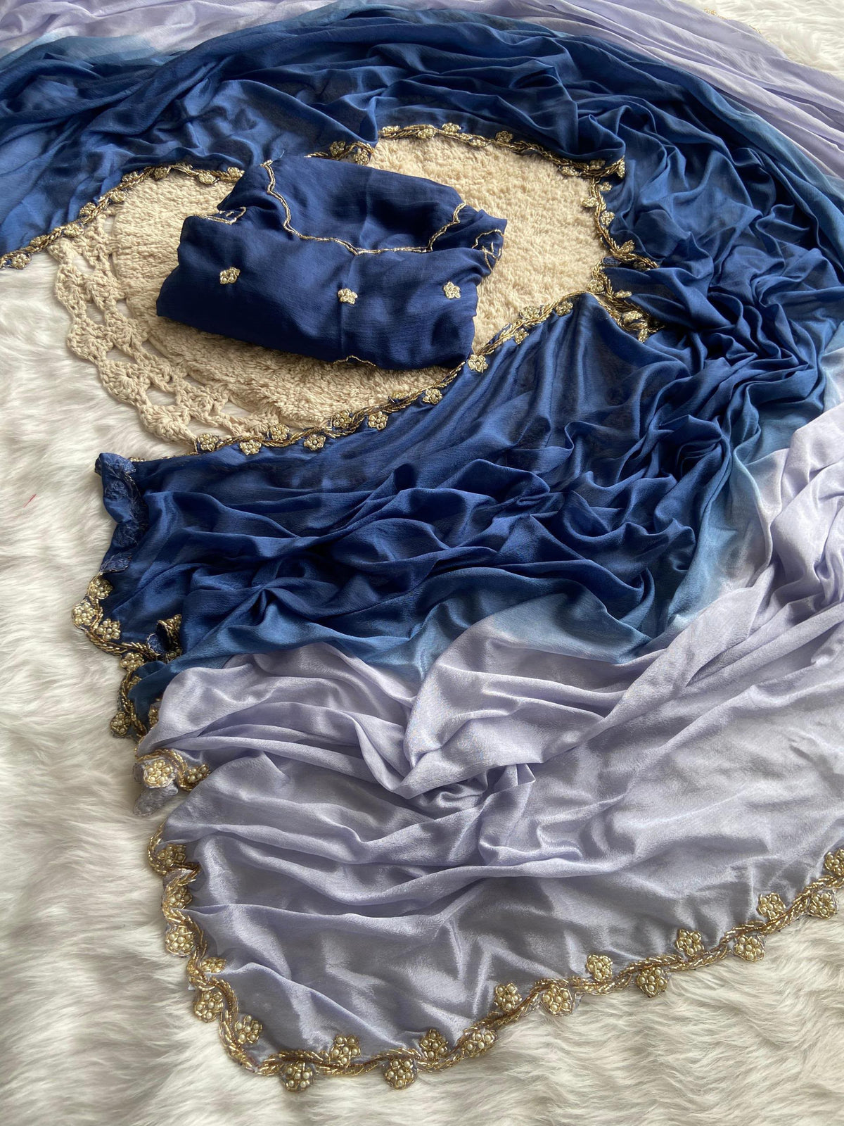 Gold Crush Chinnon Handwork Saree