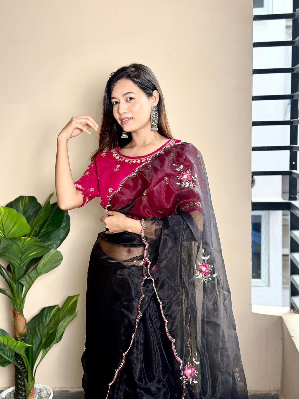 Jenny Organza Moti Cutdana Saree