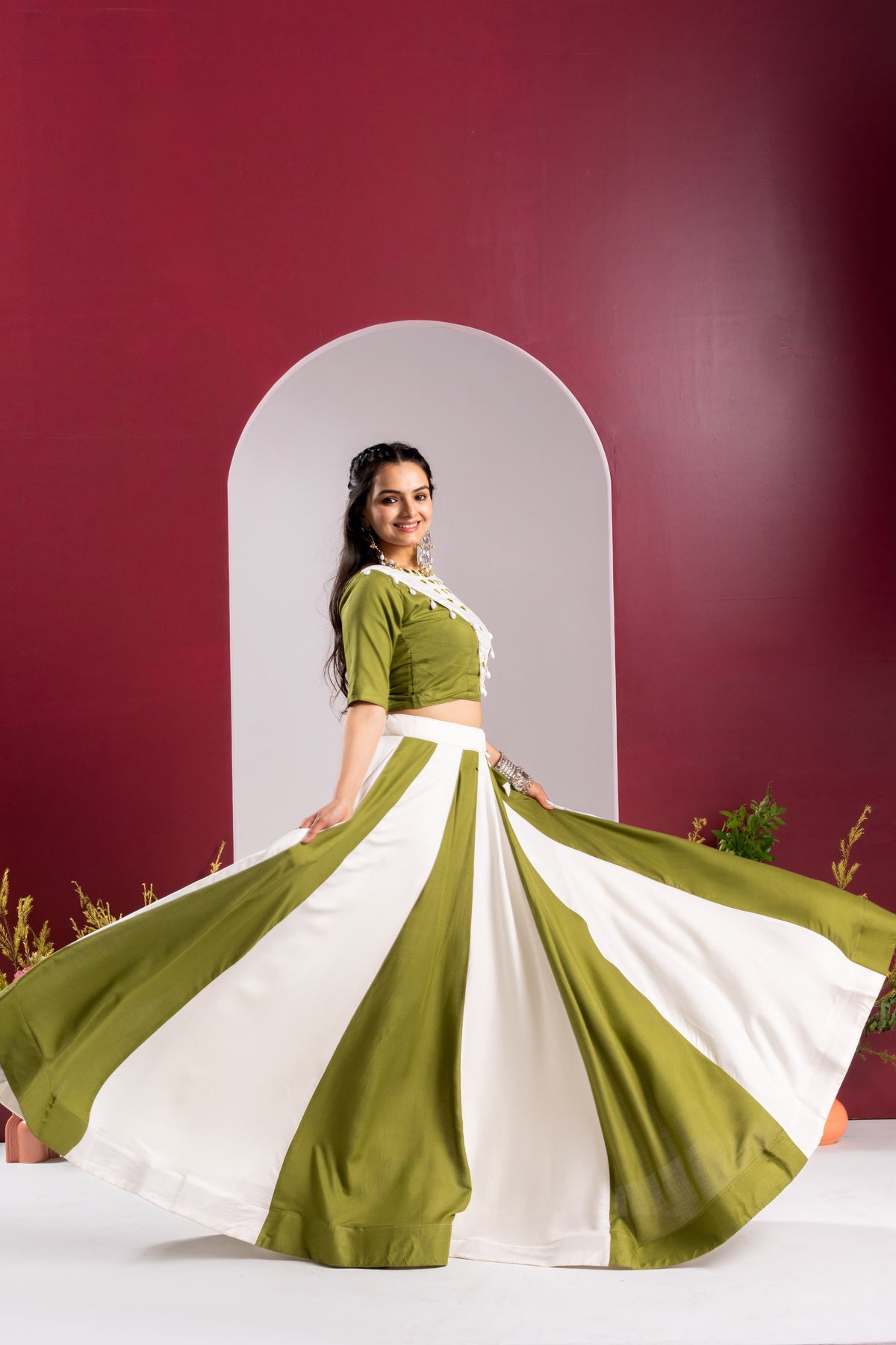 Rayon Cotton Mirror Work Lehenga