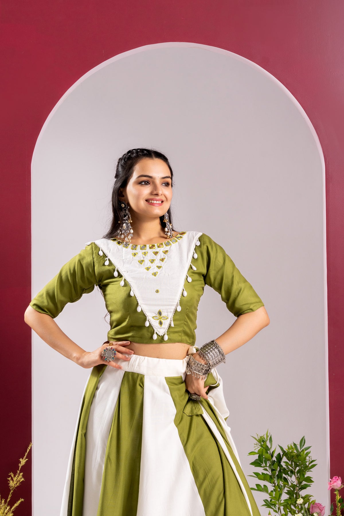 Rayon Cotton Mirror Work Lehenga