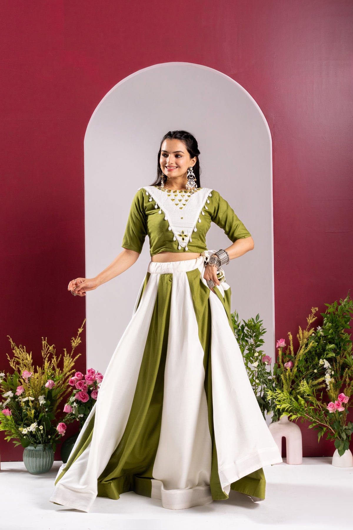 Rayon Cotton Mirror Work Lehenga