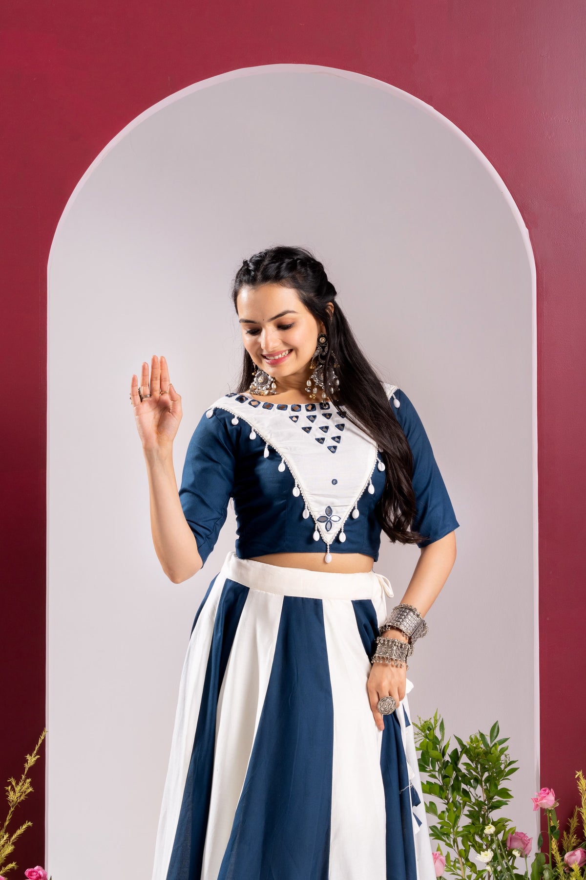 Rayon Cotton Mirror Work Lehenga