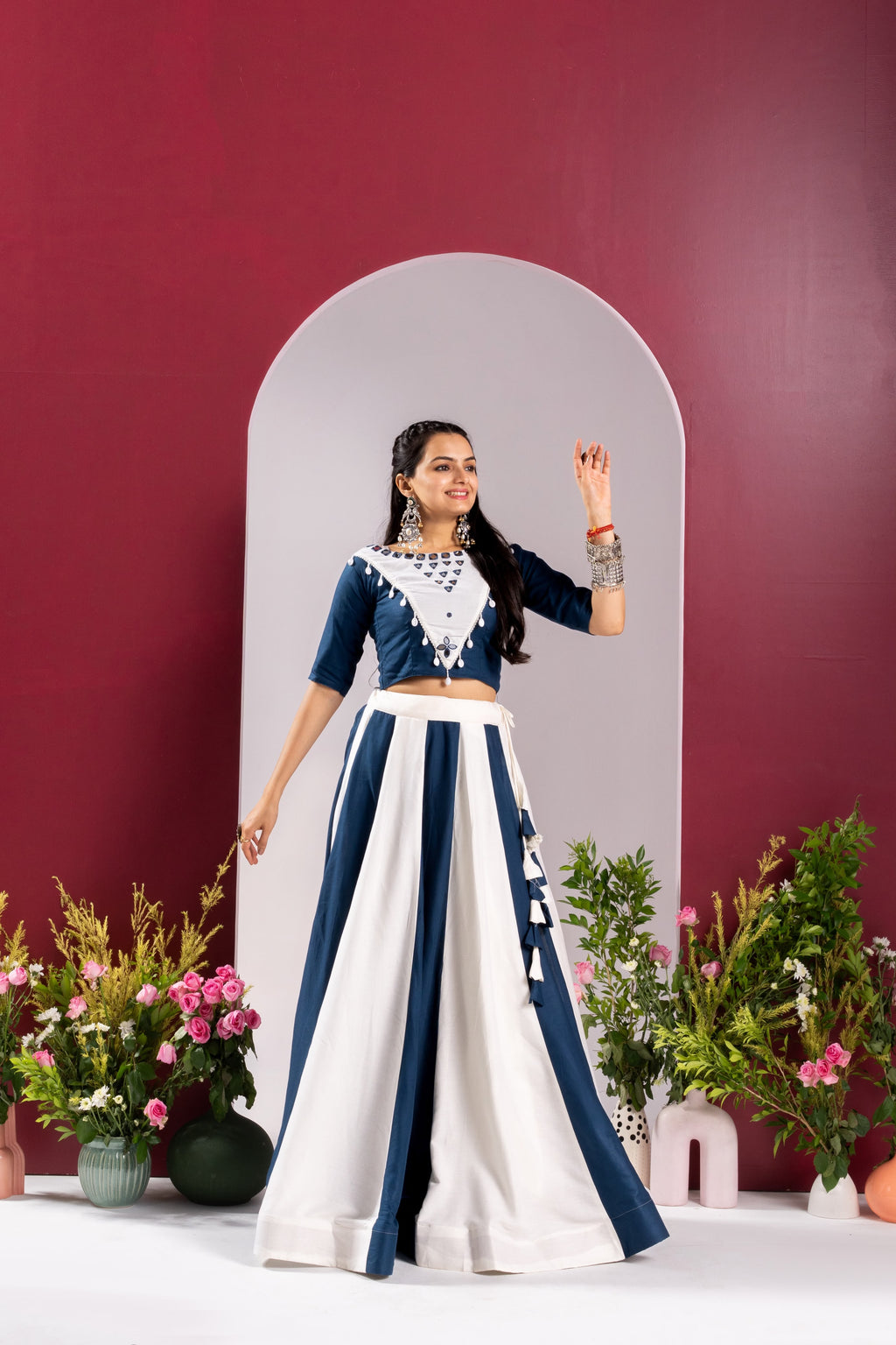 Rayon Cotton Mirror Work Lehenga
