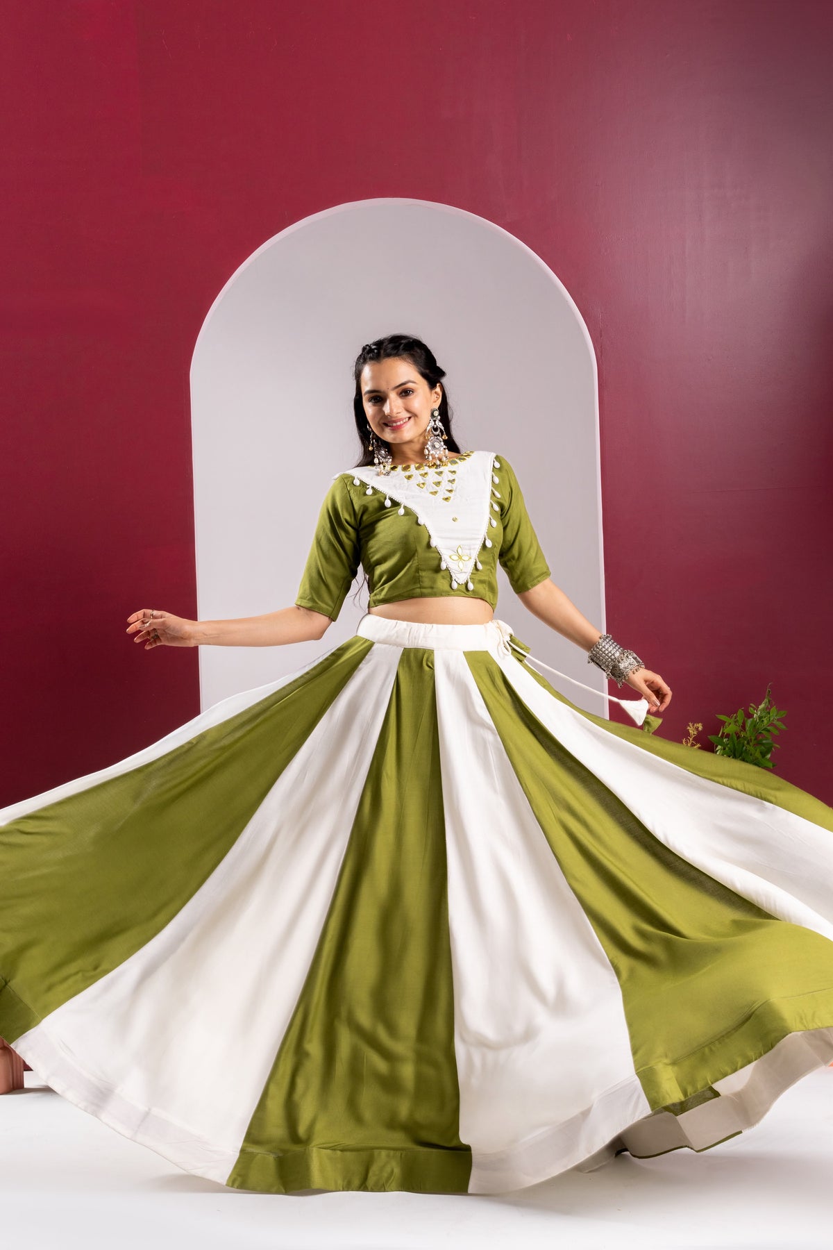 Rayon Cotton Mirror Work Lehenga