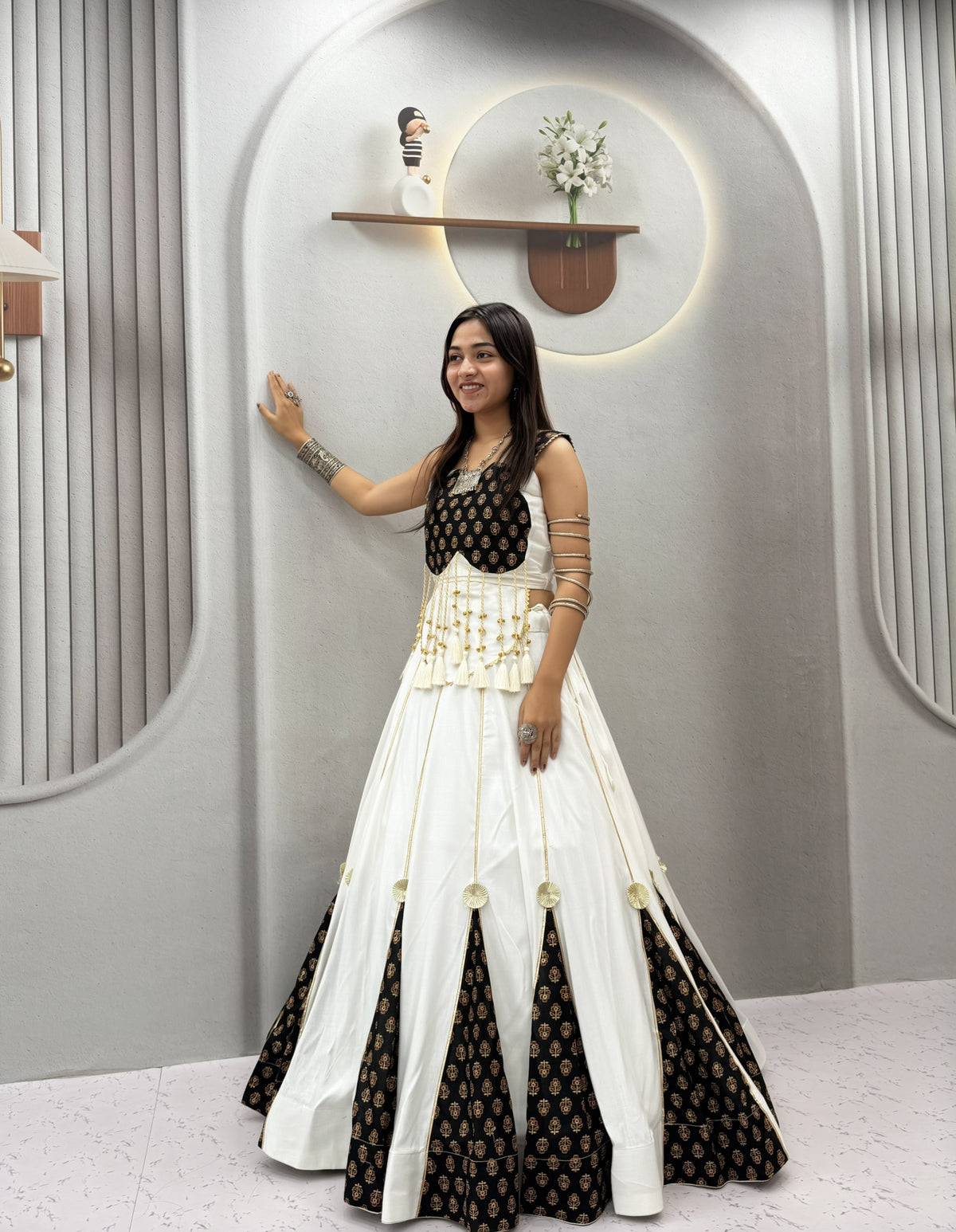 Ajrak Ribbon Lehenga