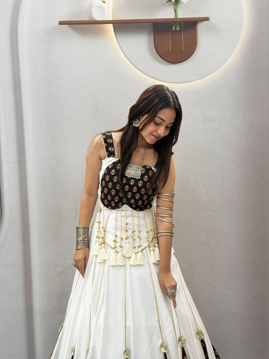 Ajrak Ribbon Lehenga