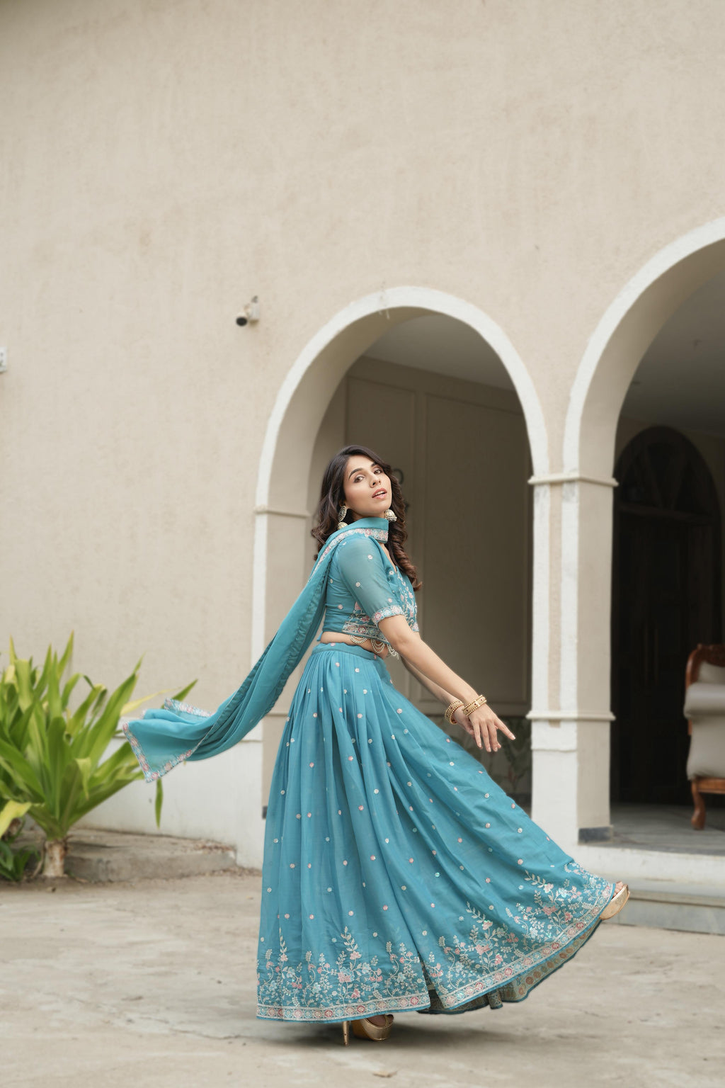 Sky Pearl Embriodery Lehenga