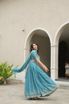 Sky Pearl Embriodery Lehenga