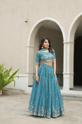 Sky Pearl Embriodery Lehenga
