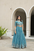 Sky Pearl Embriodery Lehenga
