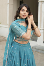 Sky Pearl Embriodery Lehenga