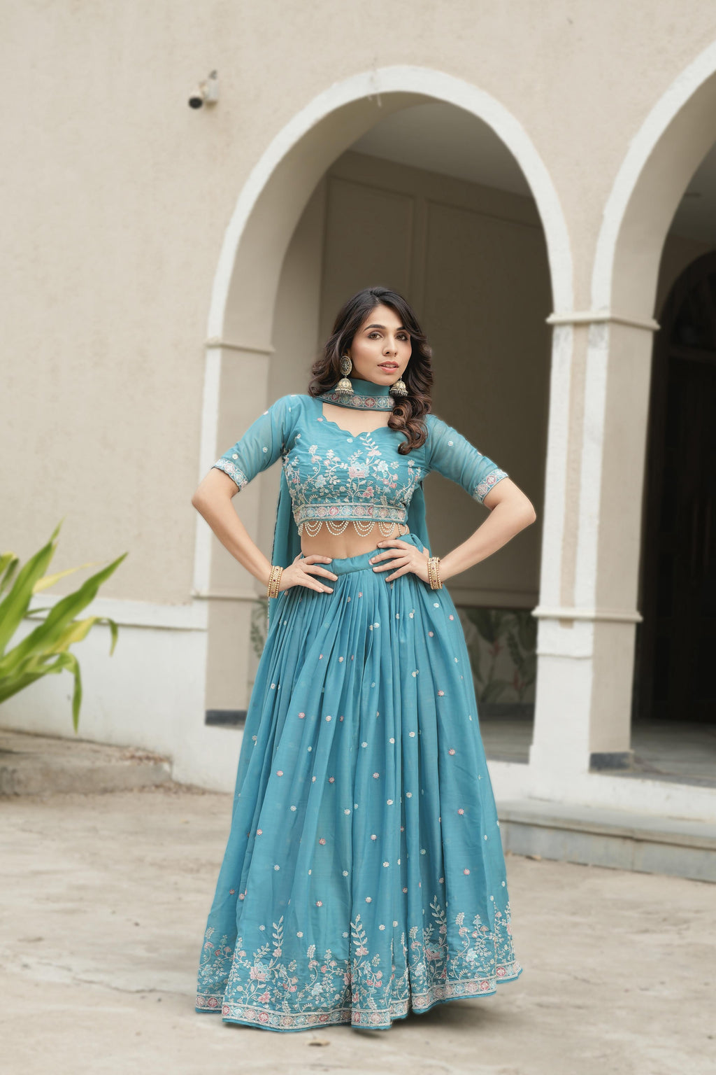 Sky Pearl Embriodery Lehenga