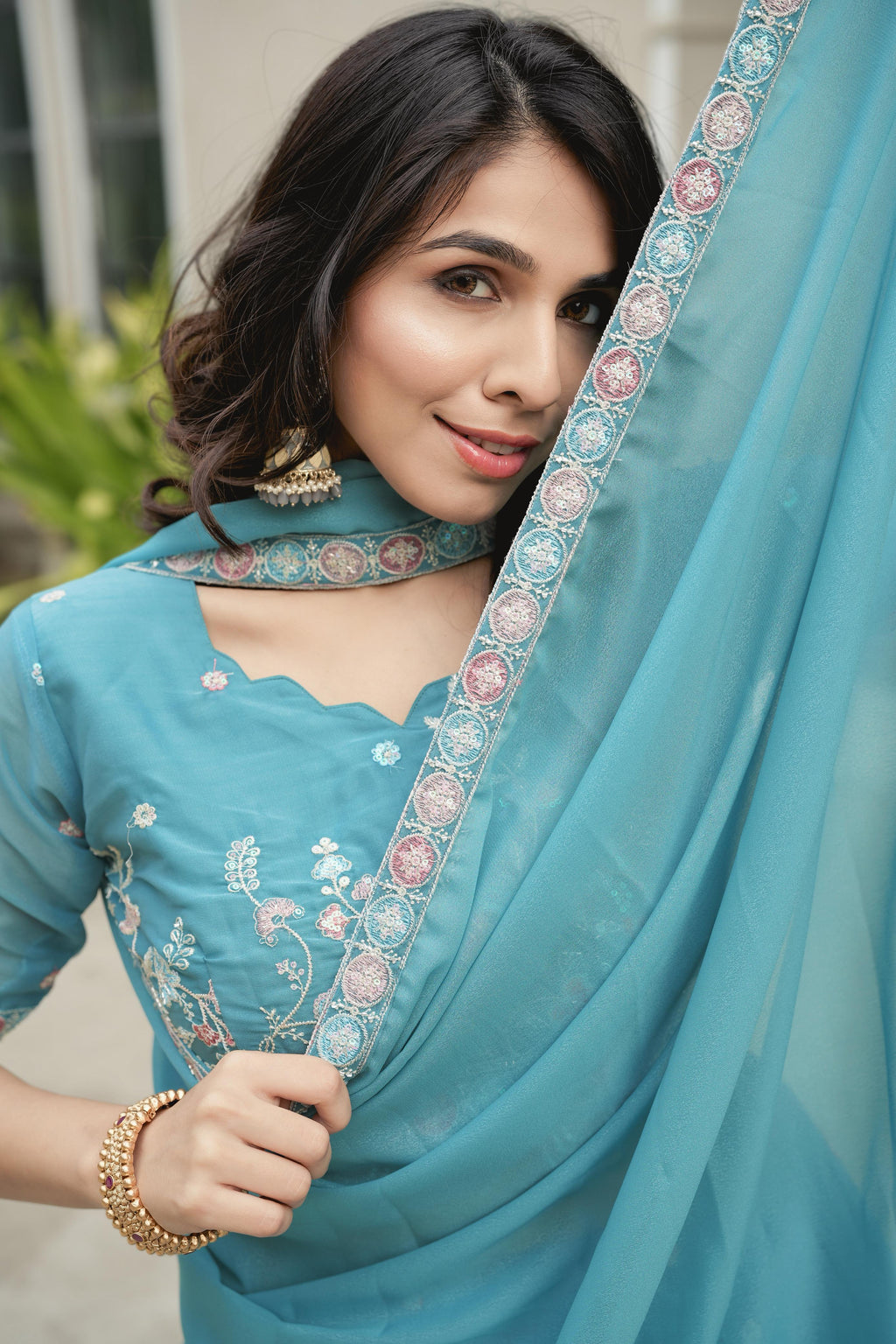 Sky Pearl Embriodery Lehenga