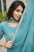 Sky Pearl Embriodery Lehenga