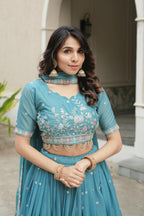 Sky Pearl Embriodery Lehenga