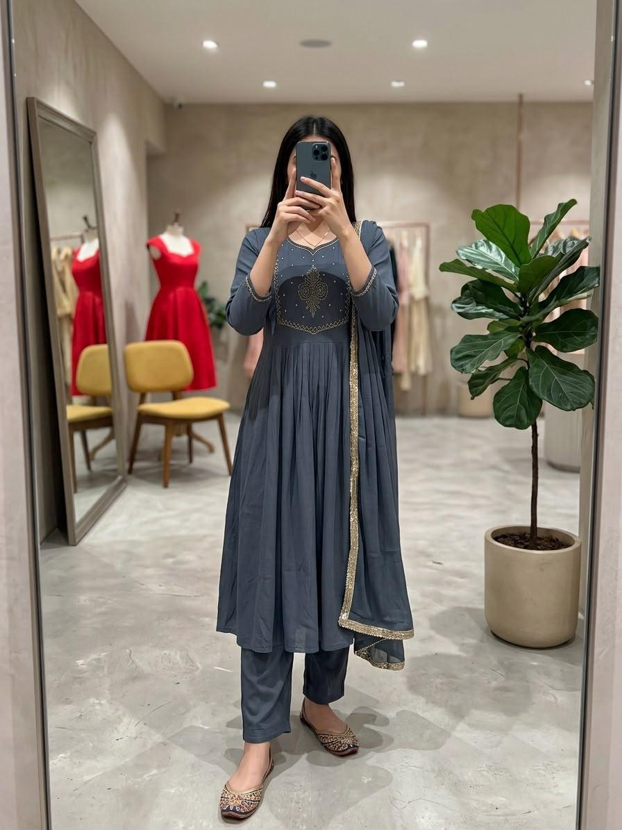 Wine Blossom Anarkali Gown