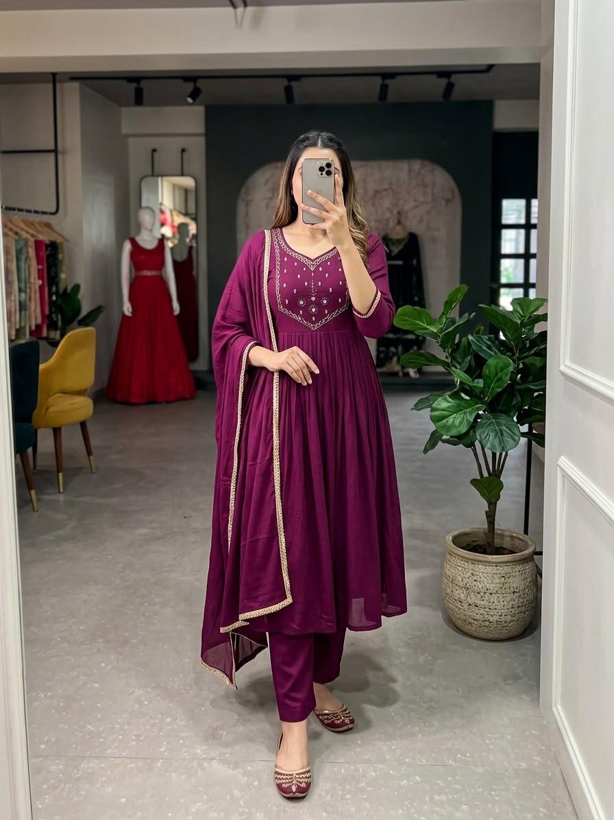 Wine Blossom Anarkali Gown