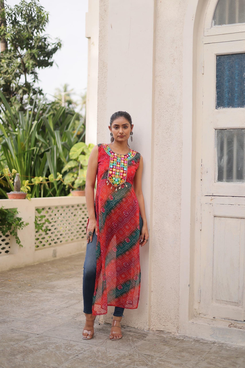 Bandhej Mirror Work Kurti