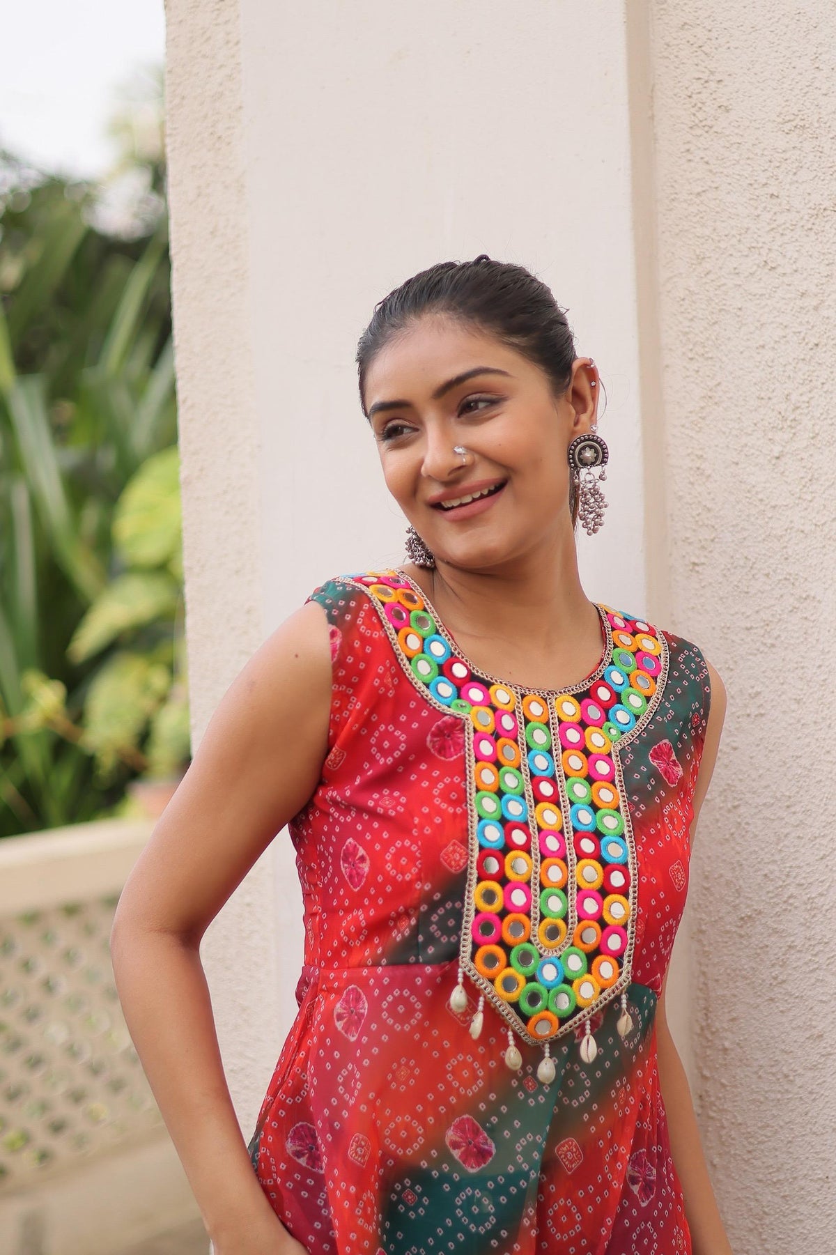 Bandhej Mirror Work Kurti